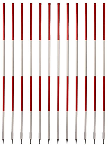 Holz-Fluchtstäbe rot/weiß (12 Stück) - Bau-Qualität, leicht, 2m, runde Stahlspitze, PVC Mantel