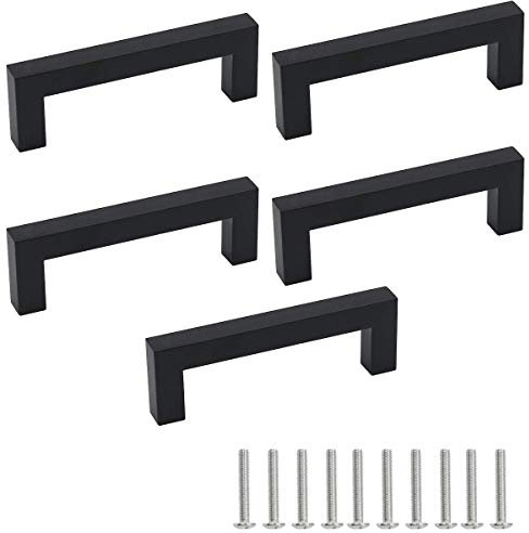Drenky Tiradores Armarios, Tiradores Cajones de Acero Inoxidable 96 mm Centros de orificio 5 piezas Negros Manijas de Muebles con Tornillos para Cocina