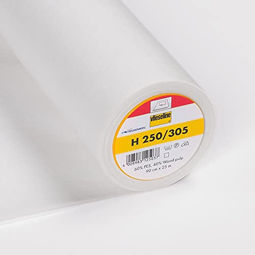 VLIESELINE Bügeleinlage H250 weiß/graphit | Original Freudenberg Meterware H 250 Bügelvlies, Farbe: weiß, Mustername: (5,10 EUR/lfdm) 100cm