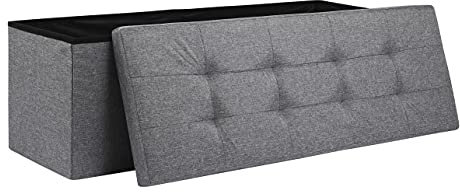 AKA Storage Ottoman, Padded Foldable Bench, Chest with Lid, Holds up to 300 kg, for Bedroom, Hallway, Living Room (Light Grey Linen, 110cm x 38 cm x 38 cm)