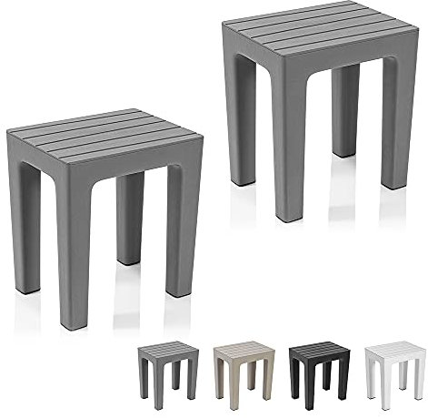 Inbagno Sgabello Bagno Doccia Multiuso Lello Alta Resistenza, 38x29x41 cm Effetto Legno, Portata 150 kg (2, Grigio)