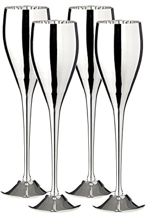 EDZARD 4er Set Sektflöte Dodo (200 ml) versilberter Sektkelch - Sektglas, Champagnerglas - Kelche für Wein, Sekt, Champagner, Prosecco aus Messing in hochglanz zum feiern