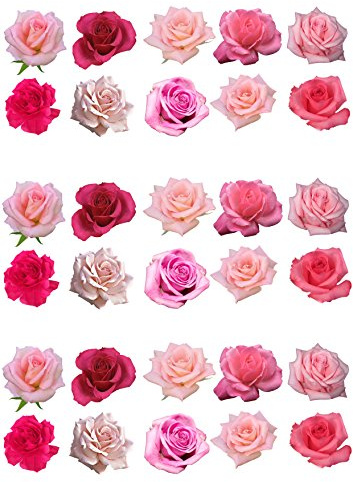 30 rosa Muffin-Backförmchen und 30 gemischte rosa Rosen, essbare Oblaten