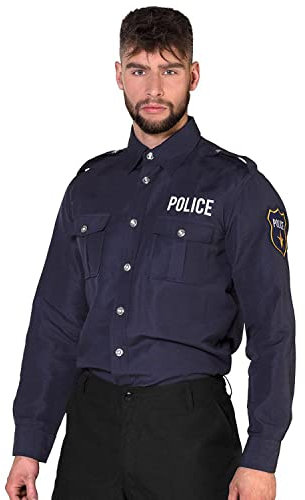 Boland - Chemise Police, pour Homme, Policier, Chemise à Manches Longues avec Broderie, Officier, shérif, Uniforme, Costume, Carnaval, fête, fête à thème