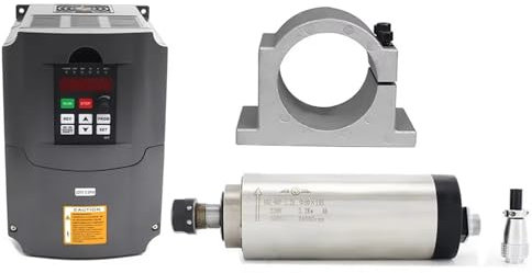RATTMMOTOR CNC 2.2Kw Luftgekühlter Spindelmotor, 220V 24000U/min 400Hz Luftkühlung Frässpindel ER20 und 2.2kW 220V Frequenzumrichter VFD und 80mm Spindelmotor Halterung Clamp für CNC Fräsmaschine