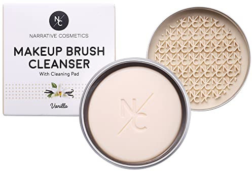 Narrative Cosmetics Solid Makeup Brush Cleanser Soap for Cosmetic Brushes with Silicone Cleaning Pad - Vanilla Fragrance, Professional Makeup
