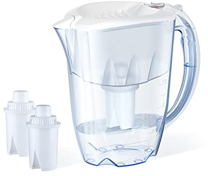 AQUAPHOR 7 Cup White Ideal Fridge Water Filter Pitcher with 3 x B15 Filters, Easy Fill Sliding lid, Reduces Chlorine, limescale and Heavy Metals. BPA Free