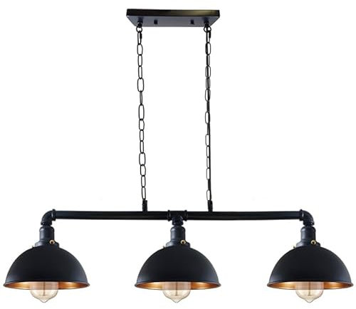 DC VOLTAGE Metal Pipe Bar Retro Ceiling Pendant Light Fitting 3 Way Bar Kitchen Island Dome Lamp Shade Metal Pipe Lighting Hanging Adjustable Chain Light Fixture.