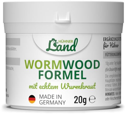 HÜHNER Land Wormwood Formel 20g Pulver, Sekundierend bei Wurmkur nach Wurmbefall für Hühner, kein Anthelminthikum, natürliche Rezeptur mit Saponinen & Bitterstoffen