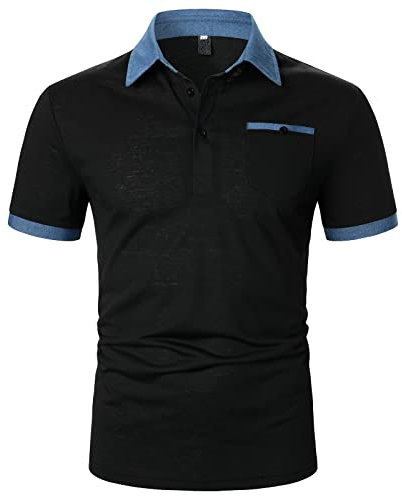 T-Shirt Hemden Tops Männer Regular Fit Hemd Adrette Kleidung Hemden Arbeit Outdoor Sport Golf Tennis (S,7Schwarz)