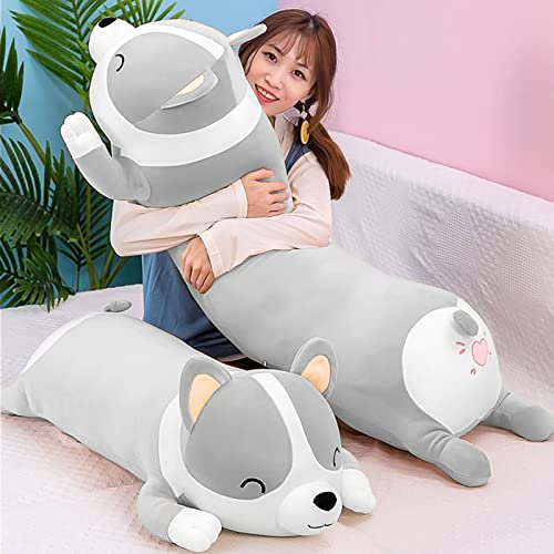 SNOWOLF Shiba Inu Plüschkissen, Plüschtier, Hund, süßer Corgi Akita, weiches Plüschtier, Komfortkissen, Geschenke für Mädchen und Jungen (Grau, 100 cm)
