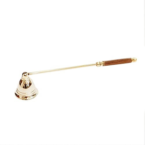 ROCKING GIFTS Kerzenlöscher aus vergoldetem Messing und klassischem Holz, Feuerlöscher, Vintage-Kerzen, mit langem Griff, 26 cm