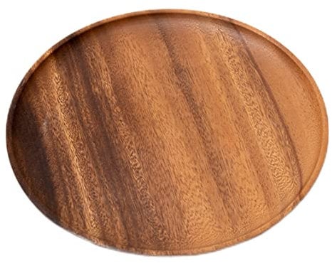 Gcroet Assiette en Bois Rond Acacia Assiette en Bois 24 cm Assiettes en Bois, Acacia PLIQUES DE DINGE DE Bois, Plateau de Service Rond, Assiette de Fruits en Bois
