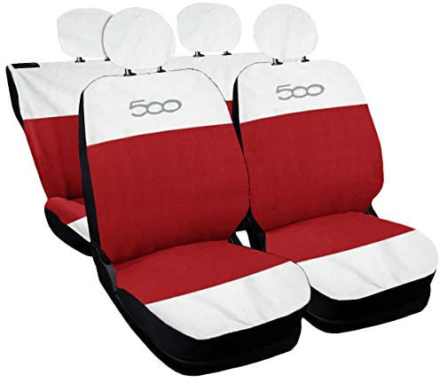 Rebeca Shop COPRISEDILI PER AUTO COMPATIBILI CON 500 MADE IN ITALY SET IN VARI COLORI (Bianco/Rosso)