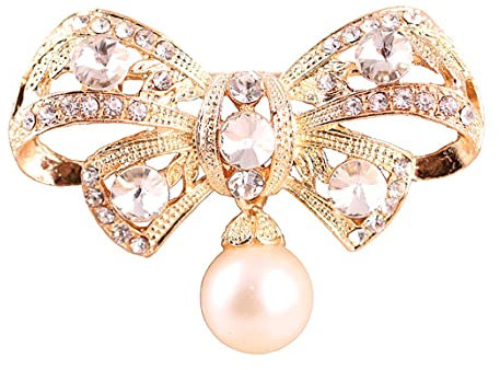 MAYIYAHO Brosche Pretty Pearl Dangle Hochzeit Brautstrauß Brosche Sparklinig Diamante Schmuck Gold Farbe Schleife Schal Pin