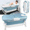 HENGMEI Faltbare Badewanne Erwachsene Mobile 112 x 62 x 52 cm Tragbare Badewanne Mit Abdeckung Massagerollen und Badewannenablage, BlauGrün