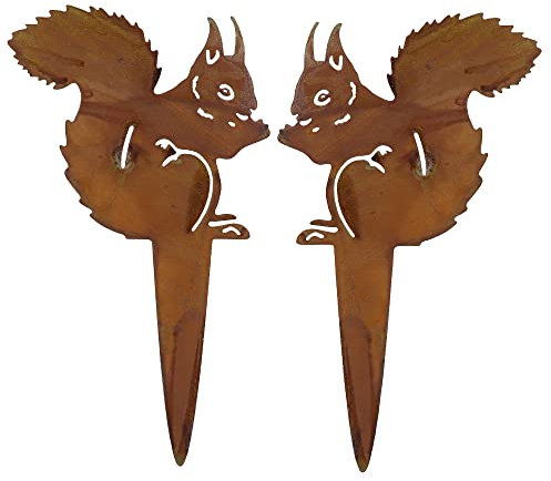 DAGORD 2 Stück Rostiges Eichhörnchen 210x120mm Rost Deko für Garten Eichhörnchen Dekostecker Rost Eichhörnchen Rost Deko Herbst Eichhörnchen Gartendeko für Draußen Eichhörnchen
