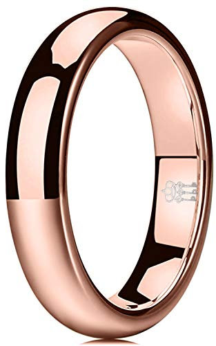 Three Keys Jewelry Women Wedding Bands 4mm Rose Gold Tungsten Carbide Ring with Jewels Domed Polished Infinity Unique for Her size 6.5