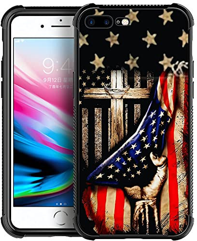 DAIZAG Kompatibel mit iPhone 8 Hülle, iPhone 2020 SE Hülle, Holz Cross Power Amerikanische Flagge iPhone 7 Hüllen für Mann Frau, Rundumschutz, stoßfest, kratzfest, TPU-Hülle Apple Cover