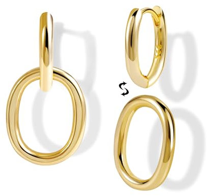 Gold Creolen Hängende Ohrringe für Damen, Kleine Hängende Doppel Creolen Ohrringe Hypoallergene Büroklammer Ohrringe Sterling Silber Ohrhänger Ohrringe Kleine Hängende Ohrringe Damen Mädchen