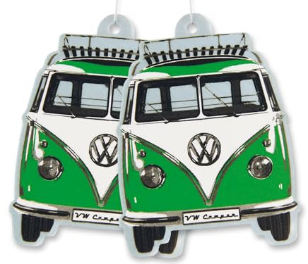 BRISA VW Collection - Volkswagen Luft-Erfrischer-Duft-Spender fürs Auto im T1 Bulli Bus Motiv Doppelpack (Bus Front/Grüner Apfel/Grün)