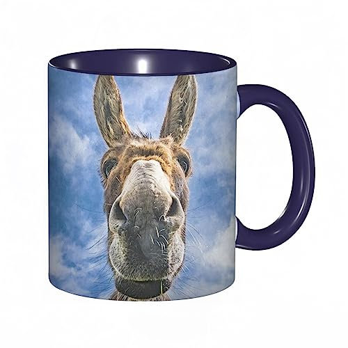 Tasse Keramik Tier Esel Blauer Himmel Wolke Kaffeetassen Große 330ml Mit Henkel 100% Handbemalt Trinkgläser Mit Griff Personalisierte Geschenk