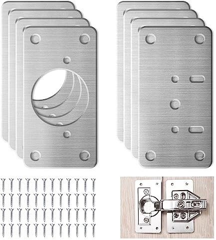Xerteam Piastra di Riparazione per Cerniere, 8 Pezzi 9x4.7cm Piastra Riparazione Cerniera Ante con 48 Viti, Kit Riparazione Cerniere Ante per Armadi Mobili, Cassett, Porta Cucina
