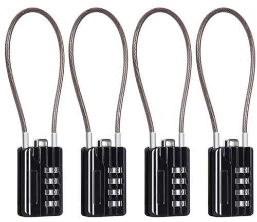 SEPOX® Compact Design Resettable Combination Padlock 4 Digit, 30mm 1-3/16 Width Body, Extra Long Cable Lock for Suitcase, Travel, Gym Lockers, Helmet, Cabinets, Toolbox, Case, Fence, Pack of 4 Black