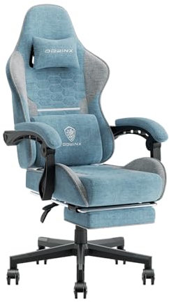 Dowinx Sedia da gioco, sedia da ufficio, in tessuto, per primavera, cuscino da gioco, in tessuto con poggiatesta, ergonomica, con poggiapiedi (LS-6658)