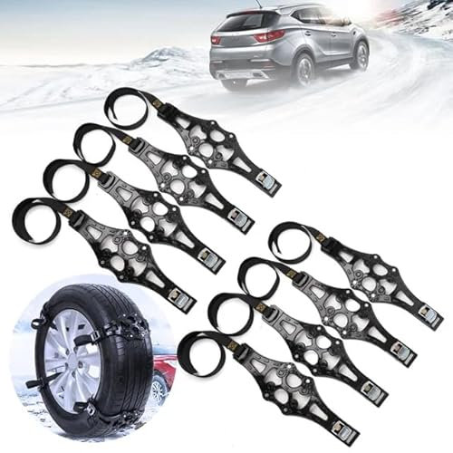 SSIMOO 8 Stück Auto Schneeketten,für Jeep Grand Commander Wagoneer Wrangler,Verstellbare Universal,für Reifenbreite 165-275mm,Black