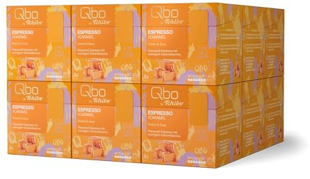 Tchibo Qbo Espresso Flavoured Caramel Premium Kaffeekapseln, 144 Stück (Espresso, Intensität 7/10, aromatisch und fruchtig), nachhaltig & aus 70% nachwachsenden Rohstoffen¹