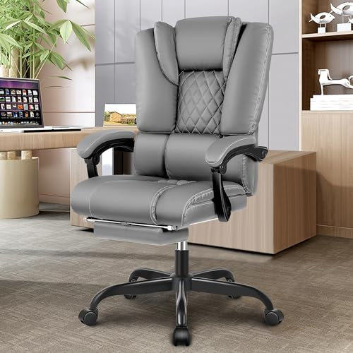 Guessky Chaise de bureau ergonomique, accoudoirs couplés, loveseat avec repose-pieds, soutien lombaire, hauteur réglable, fauteuil inclinable (gris) SDA005