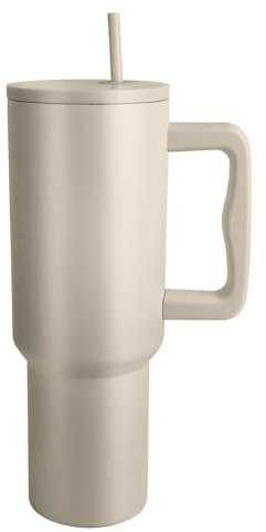 Kinberry Vaso con asa y tapa con pajita, taza de viaje de acero inoxidable de 40 onzas que mantiene el frío durante 24 horas, taza aislada 100% a prueba de fugas para café caliente y frío