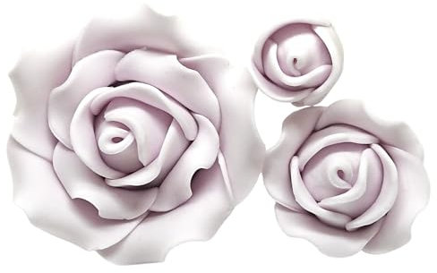 Sugar Roses Set of 3 Flower Cake Decoration Topper *Many Colours To Choose From* (lilac)