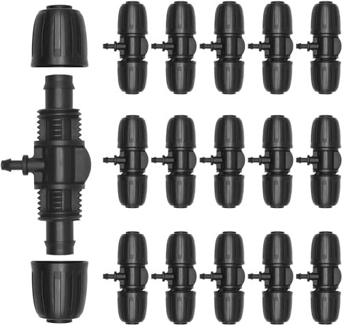 CINEMON Irrigazione da Giardino, connettore a T con ardiglione, connettore a T, 3 Vie per irrigazione, 15 Pezzi, Colore Nero