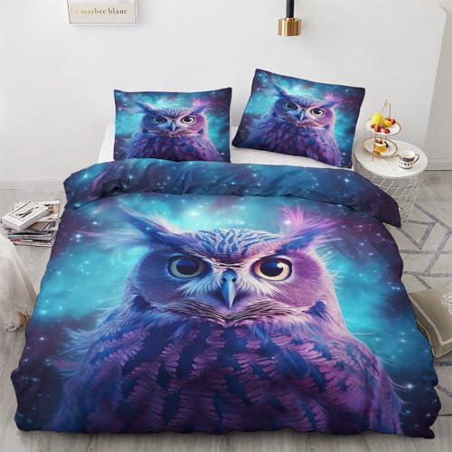 GEDAEUBA Bettwäsche 140x200 Eule - Eulenmotiv Galaxie Bettbezug 140x200 2er Set, Wendebettwäsche und Kissenbezug 70x90, Weiche & Angenehme Mikrofaser Bettwäsche-Sets mit Reißverschluss