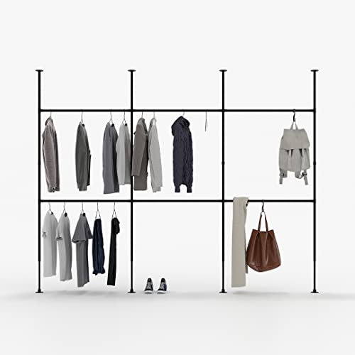 pamo Kleiderstange im Industrial Design - LOFT III - Teleskop Stangen System als offenes System | Kleiderschrank aus stabilen Rohren 220-250 cm - ohne Bohren