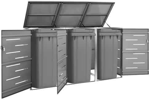 SECOLI 3er Mülltonnenbox, abschließbar, 207x77,5x115 cm, für 3 Tonnen, Anthrazit Edelstahl Aufbewahrungsbox, Mülltonnen Unterstand