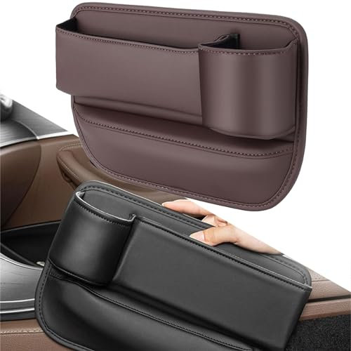 Naneug Car Leather Cup Holder Gap Bag, Naneug No Logo Leather Car Seat Storage Box, Atsizral Car Seat Storage Box, Naneug Leather Car Seat Storage Box With Water Cup Holder (D,Driver's Seat)