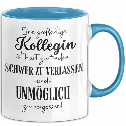 Kollegin Abschied Geschenk Tasse Abschiedsgeschenk für Kollegin Hart Zu Finden Schwer Zu Verlassen (Blau)
