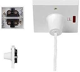 Electric Shower Ceiling Pull Cord Switch - 45 Amp Double Pole Isolator with Neon Indicator, White