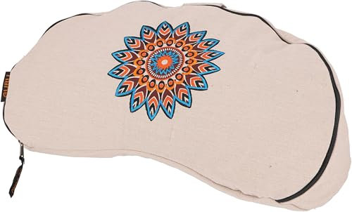 GURU SHOP Yoga Kissen Mond, Yogakissen, Bedrucktes Meditationskissen mit Dinkel Füllung - Leinenfarben, Baumwolle, 22x43x20 cm