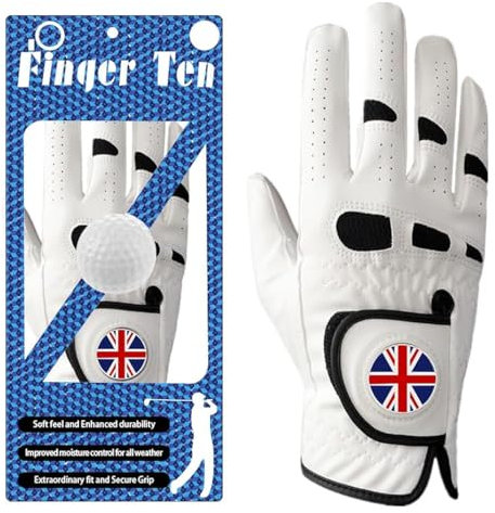 AMRTA Golfhandschuhe für Herren, linke und rechte Hand, mit Ballmarker, Leder, 1 Stück, für Links- und Rechtshänder, rutschfest, weich, bequem, atmungsaktiv (Größe XL, rechts)