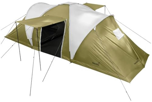 Skandika Kuppelzelt Hammerfest für 6 Personen | Campingzelt mit 2 m Stehhöhe, 2 Schlafkabinen, 2 Eingänge, Moskitonetze, Sonnendach, 3000 mm Wassersäule, Zelt zum Campen