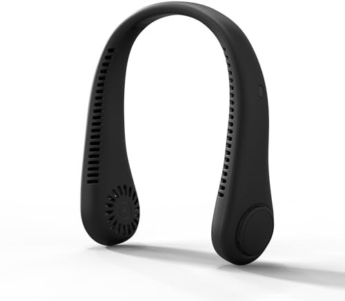Wearable Bladeless Mini Neck Hanging Fan Portable with 360°Airflow 3 Speeds Cool 4800 mAH USB Rechargeable Battery Operated Hands Free Fan For Home Office (Black)
