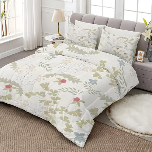 Blumen Bettdecke 135x200 4 Jahreszeiten, Ganzjahresdecke 135x200 Blatt, Bettdecke Ohne Bezug Nutzbar, Bettdecken Wende Waschbar mit Aquarell Muster, Warme Steppdecke Schlafdecke AE-340