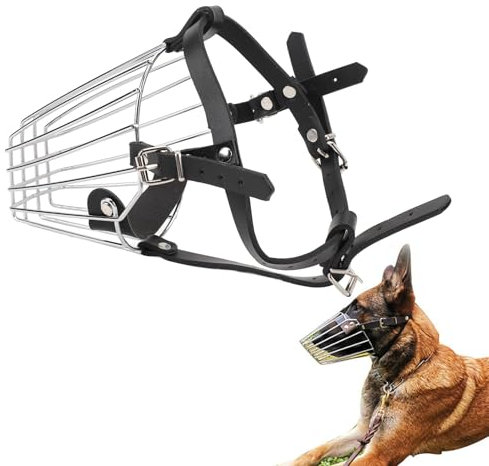 Hunde-Gesichtskorb aus Metall, Atmungsaktiv, Verhindert Beißen, Verstellbarer Maulkorb aus Metalldraht, Maulkorb für Mittelgroße und Große Hunde