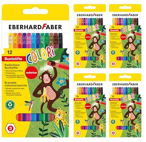 EBERHARD FABER 599030 - Buntstifte Set 5 x 12 Farbstifte, hexagonal Form, bruchsicher, radierbar, Malstifte für Kinder