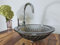 Nero Aufsatz Glas Waschschale Kristall grau rund 42cm Waschbecken Waschtisch anthrazit Glaswaschbecken Bad WC