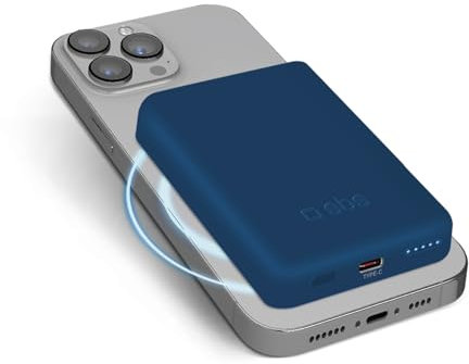 SBS Power bank battery pack 5000 mAh, compatibile con MagSafe, ricarica wireless, porta USB-C, led di stato, universale per iPhone, Samsung, Xiaomi, Oppo, blu
